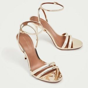 Zara Golden Strappy High Heel Sandals